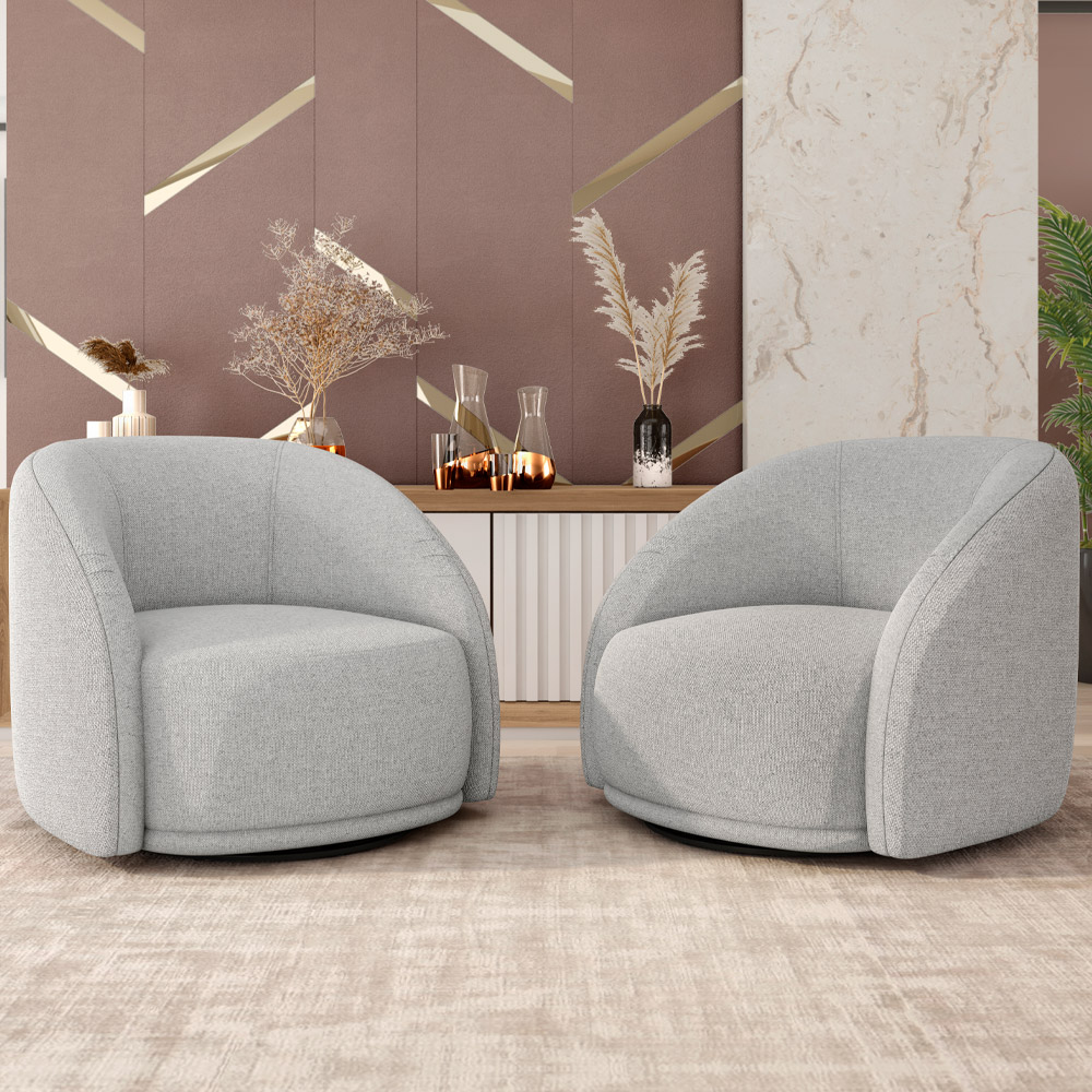 Poltrona Decorativa Giratória Angelina M03 Linho Cinza Claro - Lyam Decor