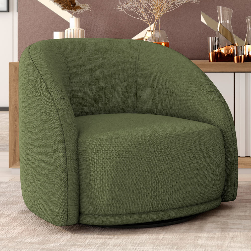 Poltrona Decorativa Giratória Angelina M03 Linho Verde - Lyam Decor