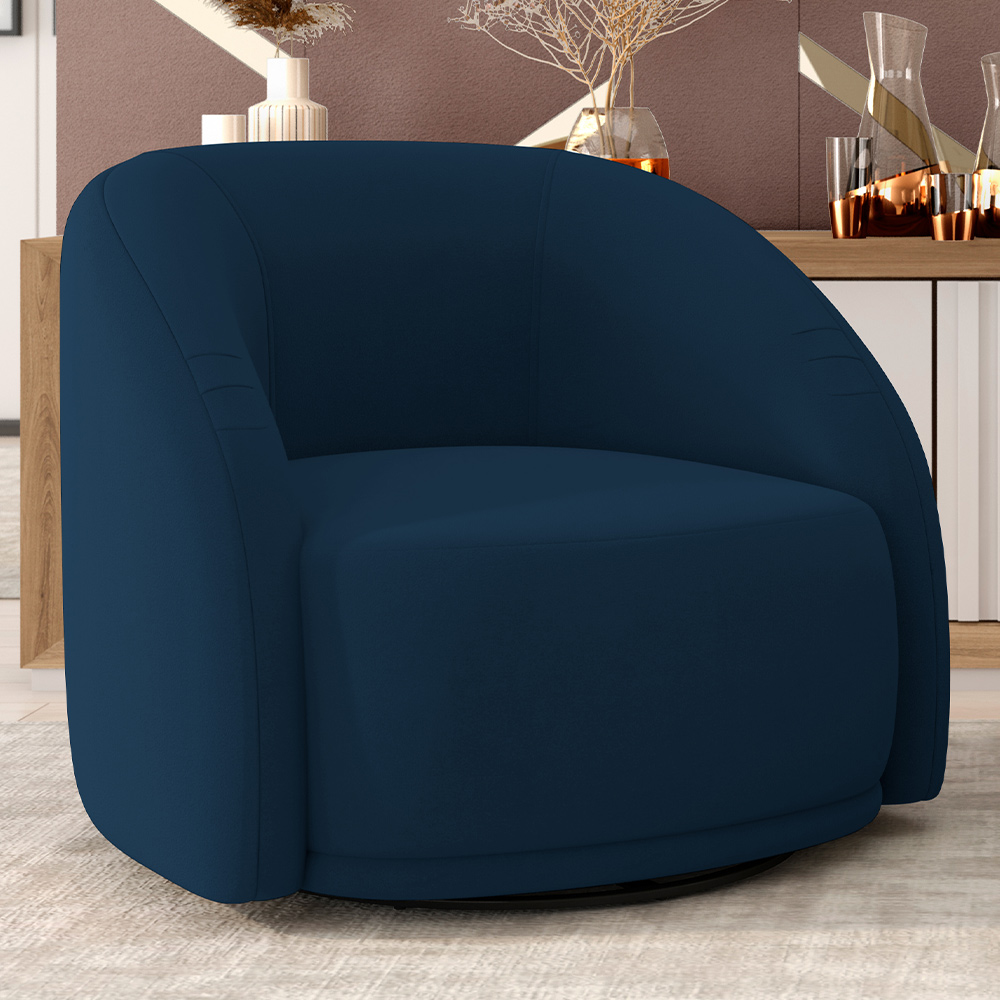 Poltrona Decorativa Giratória Angelina M03 Veludo Azul Marinho - Lyam Decor