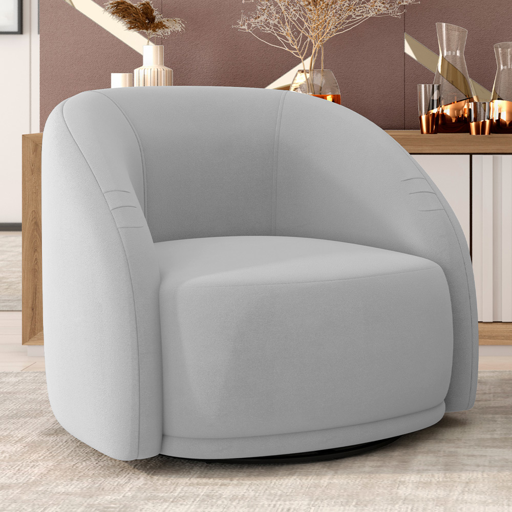 Poltrona Decorativa Giratória Angelina M03 Veludo Cinza - Lyam Decor
