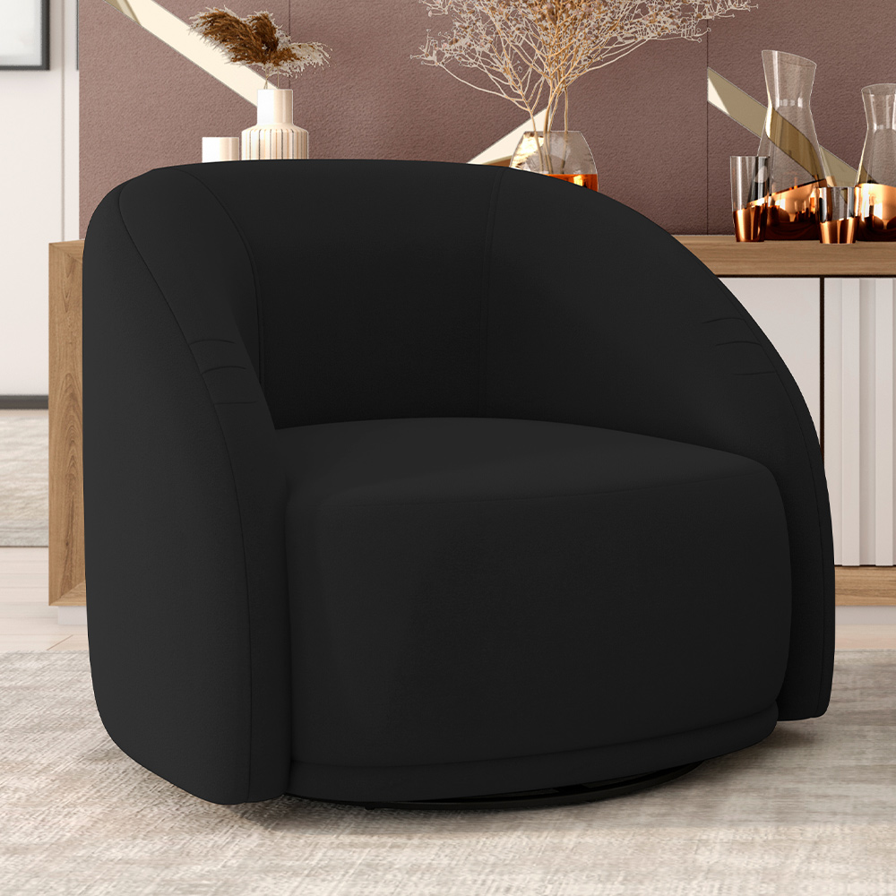 Poltrona Decorativa Giratória Angelina M03 Veludo Preto - Lyam Decor