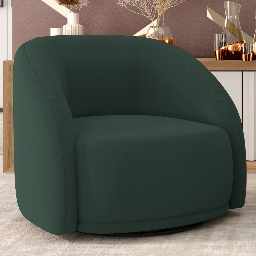 Poltrona Decorativa Giratória Angelina M03 Veludo Verde Musgo - Lyam Decor