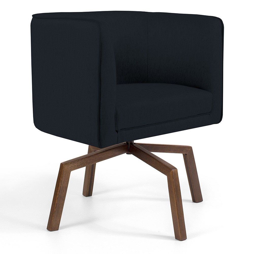 Poltrona Decorativa Giratória Base Ka Betina D02 Corano Preto C-05 - Lyam Decor