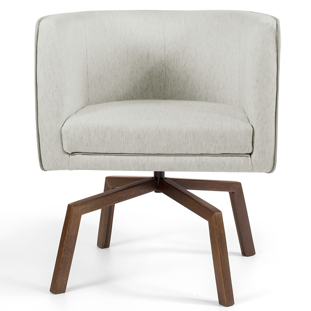 Poltrona Decorativa Giratória Base Ka Betina D02 Linho Bege C-107 - Lyam Decor