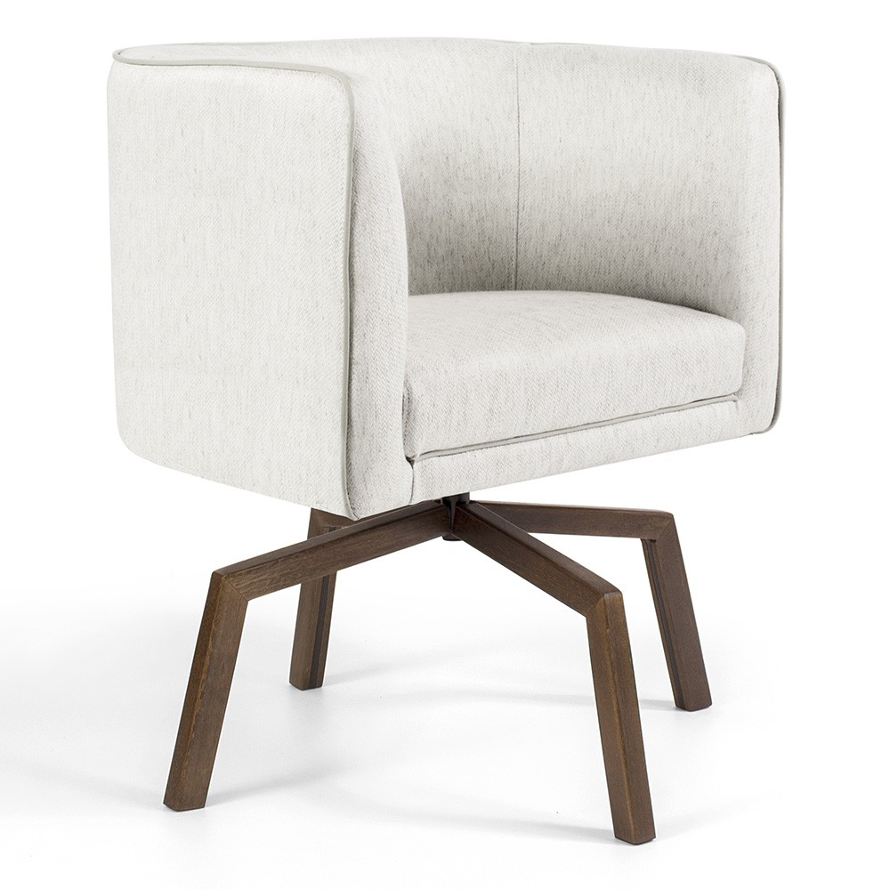 Poltrona Decorativa Giratória Base Ka Betina D02 Linho Bege C-443 - Lyam Decor