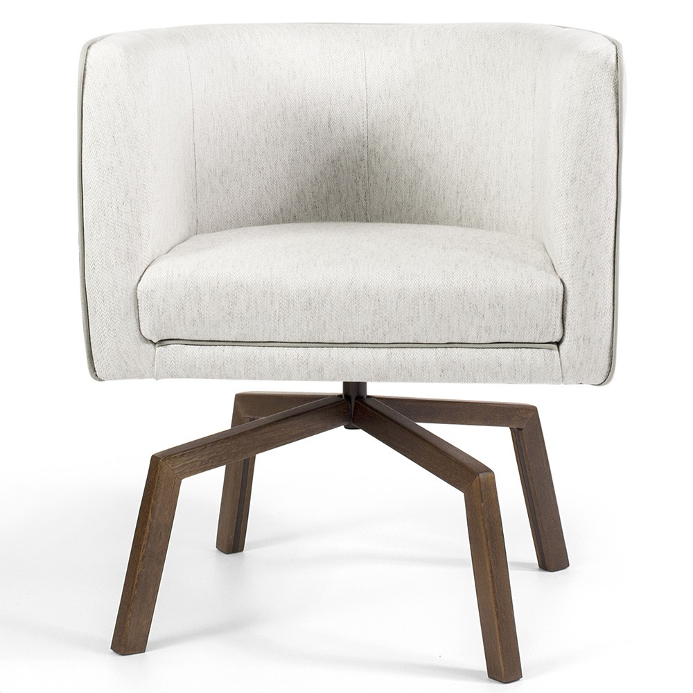 Poltrona Decorativa Giratória Base Ka Betina D02 Linho Bege C-443 - Lyam Decor