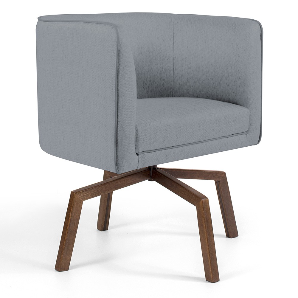 Poltrona Decorativa Giratória Base Ka Betina D02 Linho Cinza C-416 - Lyam Decor