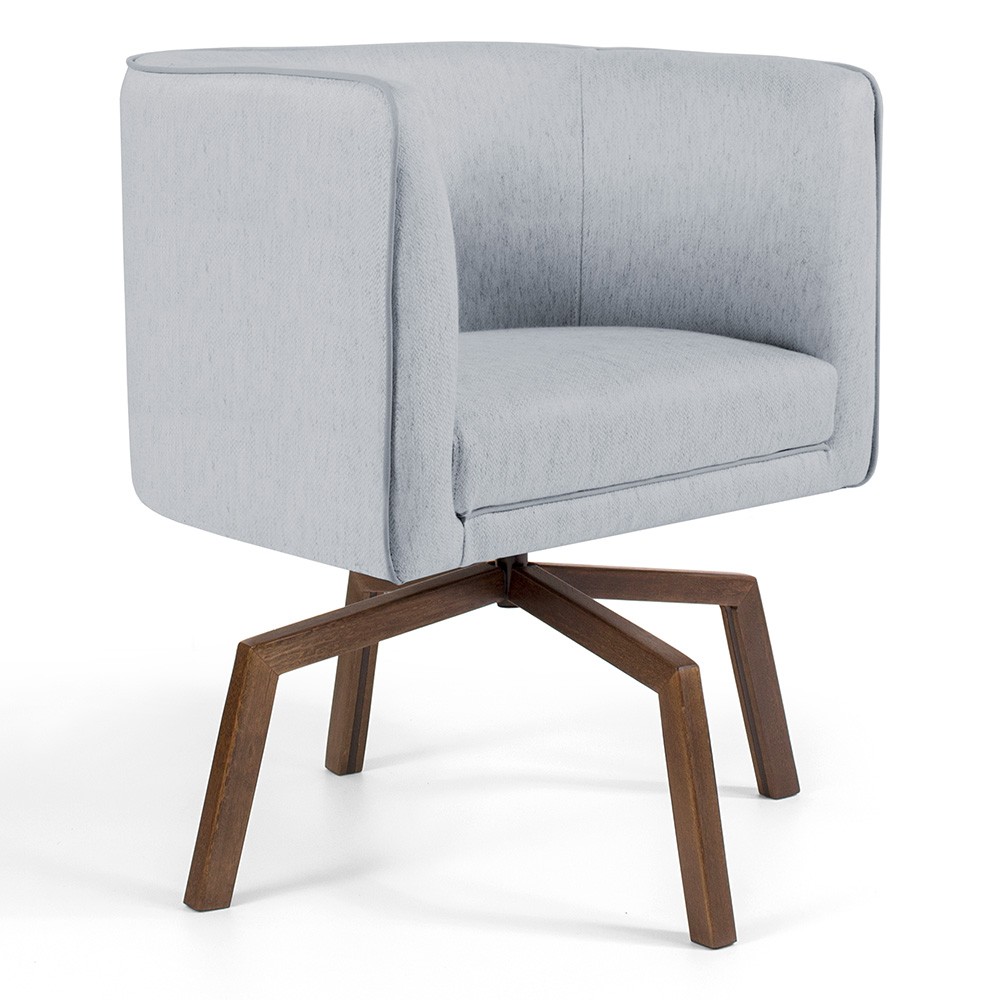 Poltrona Decorativa Giratória Base Ka Betina D02 Linho Cinza D-315 - Lyam Decor