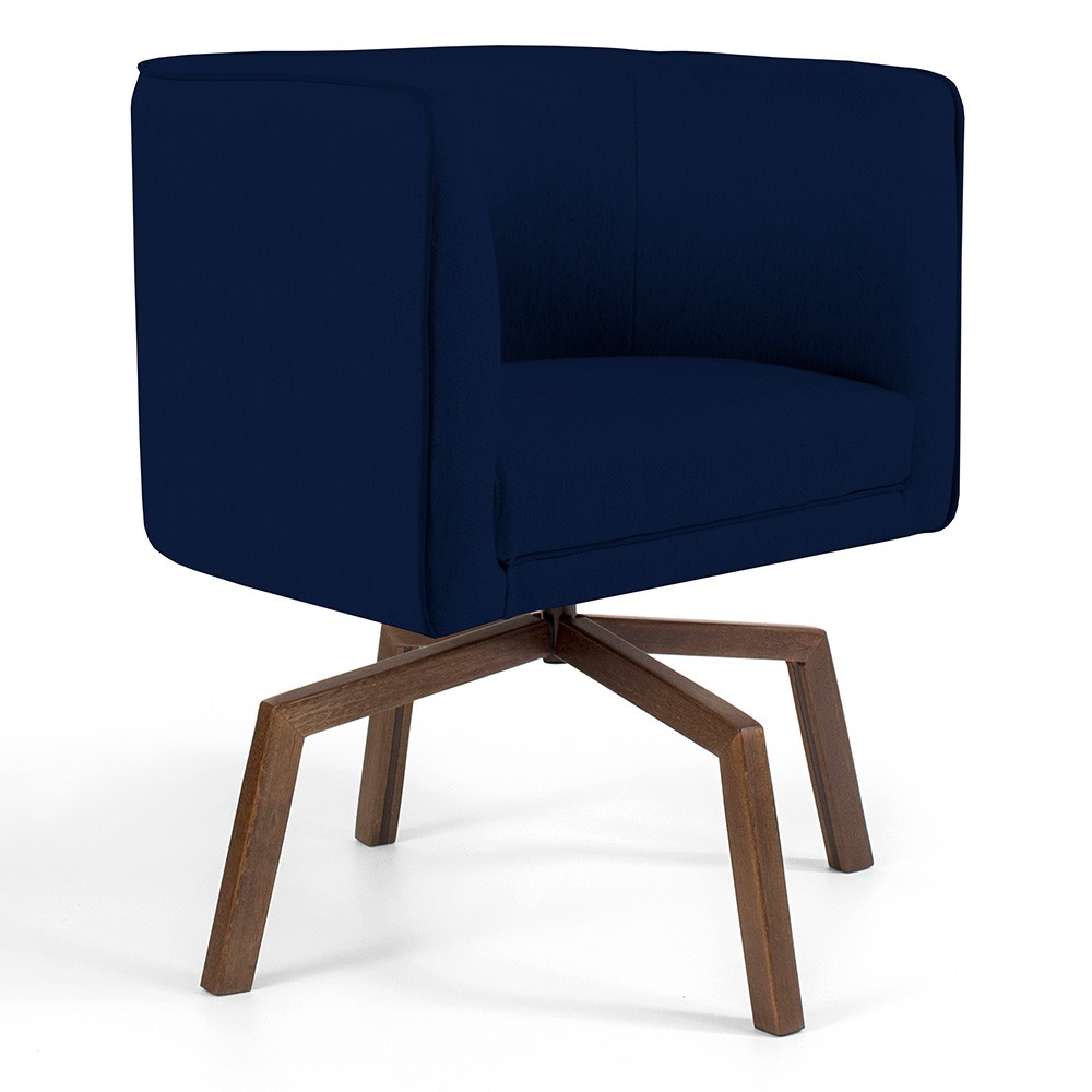 Poltrona Decorativa Giratória Base Ka Betina D02 Veludo Azul Oxford C-304 - Lyam Decor