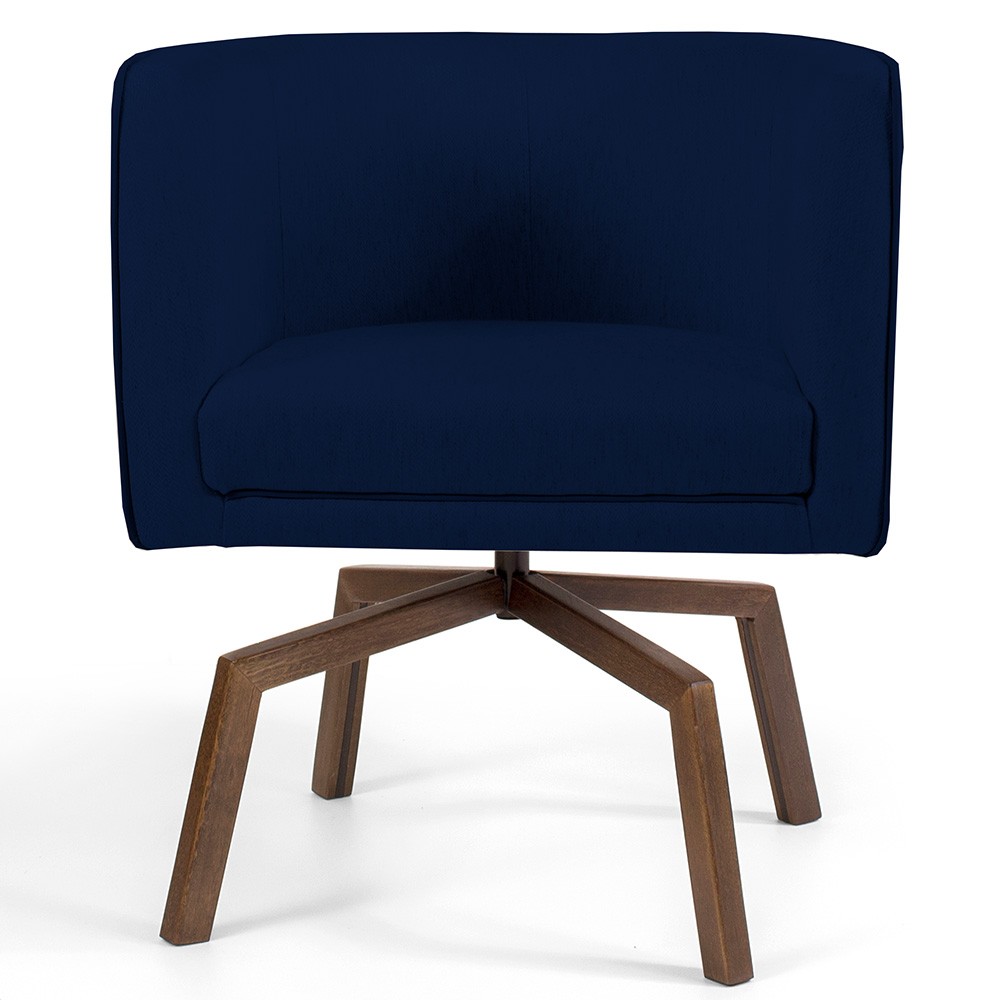 Poltrona Decorativa Giratória Base Ka Betina D02 Veludo Azul Oxford C-304 - Lyam Decor