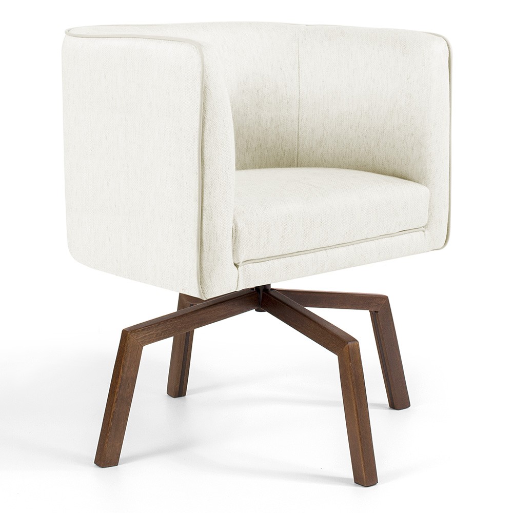 Poltrona Decorativa Giratória Base Ka Betina D02 Veludo Bege C-309 - Lyam Decor