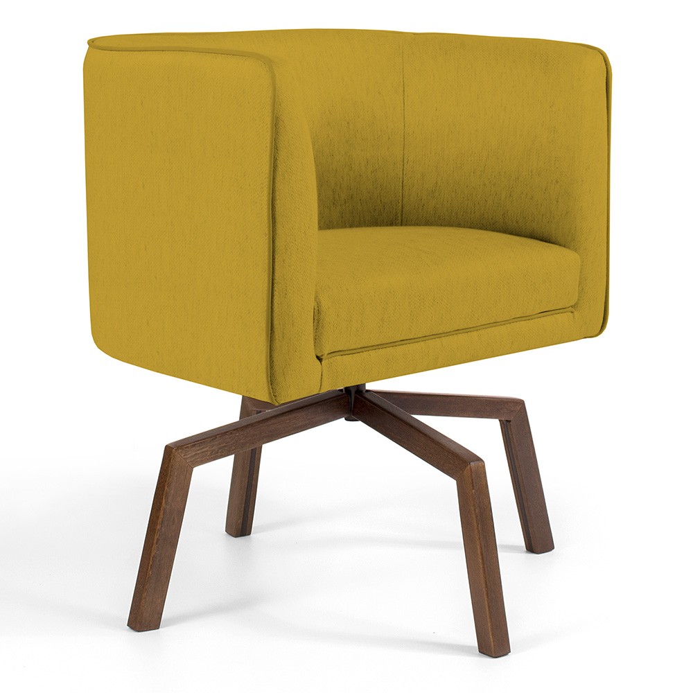Poltrona Decorativa Giratória Base Ka Betina D02 Veludo Mostarda C-279 - Lyam Decor