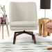 Poltrona Decorativa Giratória Base Ka Castanho Pérsia D02 Linho Bege C-107 - Lyam Decor