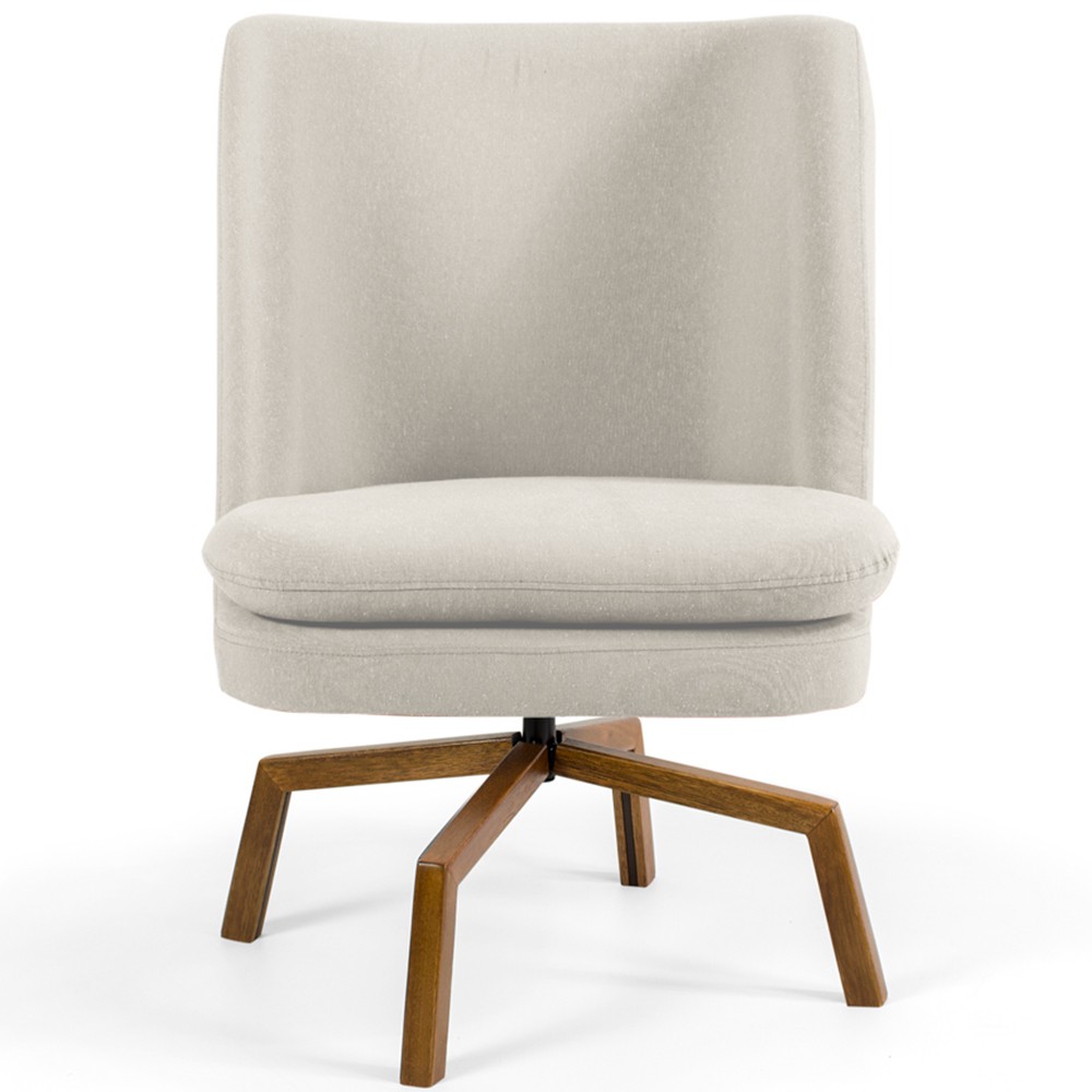 Poltrona Decorativa Giratória Base Ka Castanho Pérsia D02 Linho Bege C-107 - Lyam Decor
