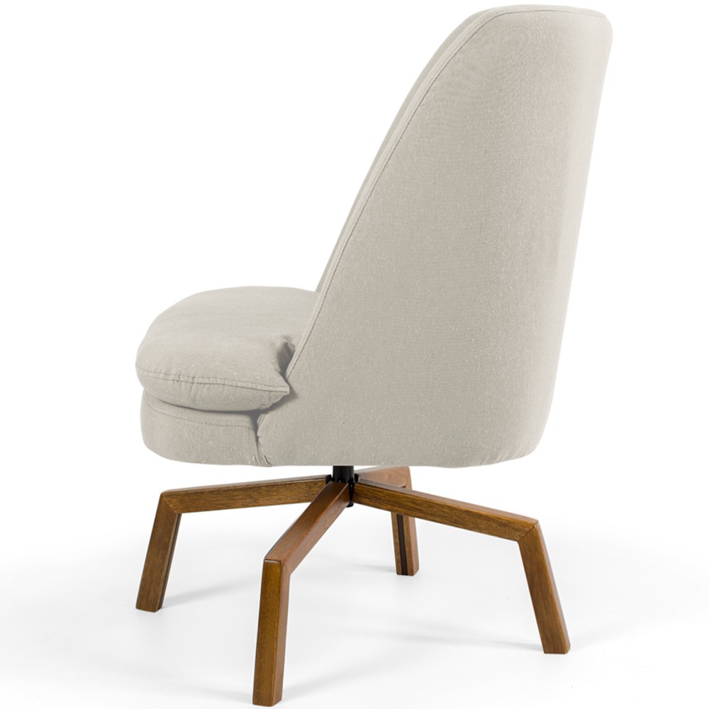 Poltrona Decorativa Giratória Base Ka Castanho Pérsia D02 Linho Bege C-107 - Lyam Decor