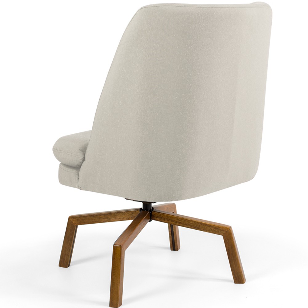 Poltrona Decorativa Giratória Base Ka Castanho Pérsia D02 Linho Bege C-107 - Lyam Decor