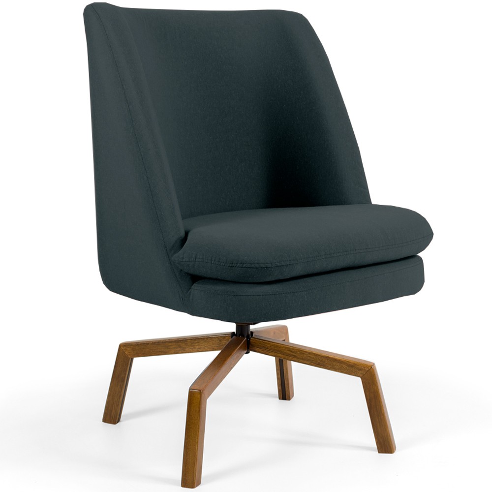 Poltrona Decorativa Giratória Base Ka Castanho Pérsia D02 Linho Chumbo C-465 - Lyam Decor