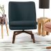 Poltrona Decorativa Giratória Base Ka Castanho Pérsia D02 Linho Chumbo C-465 - Lyam Decor