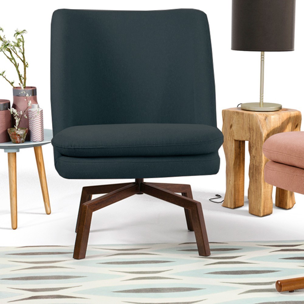 Poltrona Decorativa Giratória Base Ka Castanho Pérsia D02 Linho Chumbo C-465 - Lyam Decor