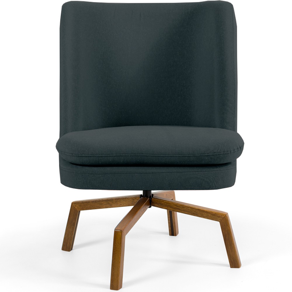 Poltrona Decorativa Giratória Base Ka Castanho Pérsia D02 Linho Chumbo C-465 - Lyam Decor