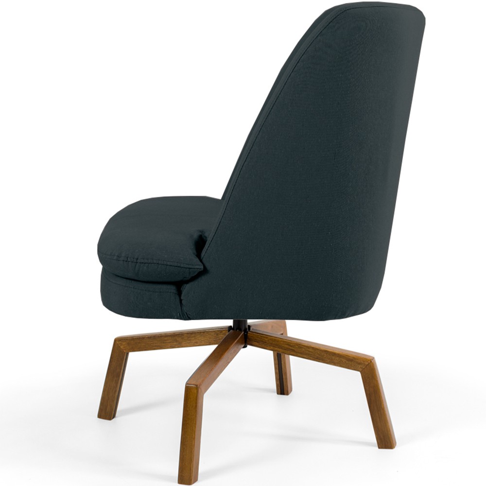 Poltrona Decorativa Giratória Base Ka Castanho Pérsia D02 Linho Chumbo C-465 - Lyam Decor