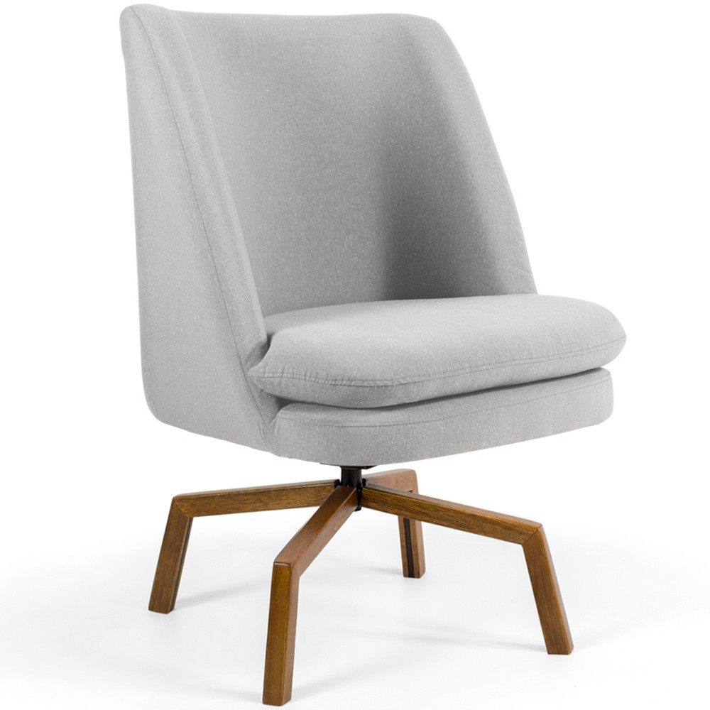 Poltrona Decorativa Giratória Base Ka Castanho Pérsia D02 Linho Cinza C-315 - Lyam Decor