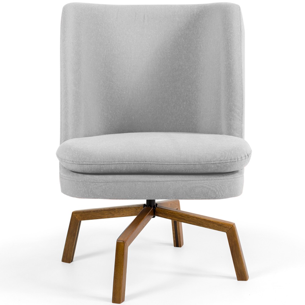 Poltrona Decorativa Giratória Base Ka Castanho Pérsia D02 Linho Cinza C-315 - Lyam Decor