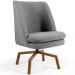 Poltrona Decorativa Giratória Base Ka Castanho Pérsia D02 Linho Cinza C-416 - Lyam Decor