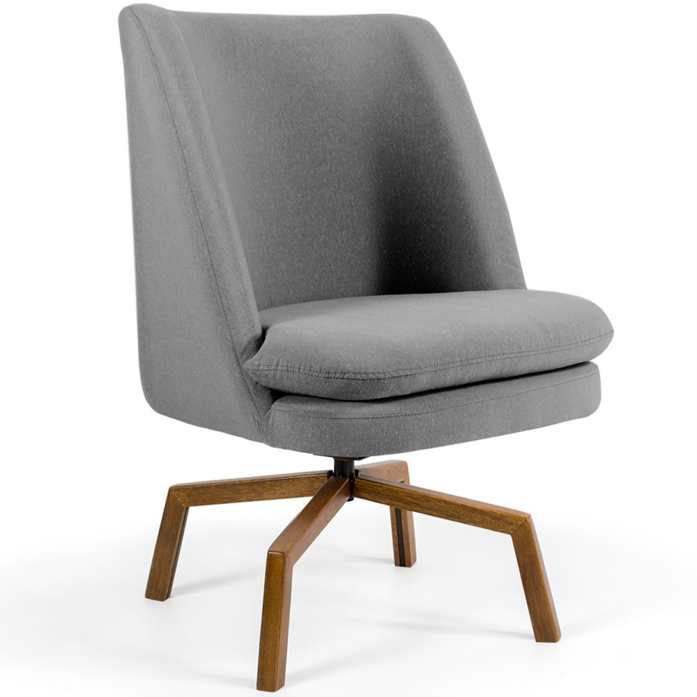 Poltrona Decorativa Giratória Base Ka Castanho Pérsia D02 Linho Cinza C-416 - Lyam Decor