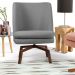 Poltrona Decorativa Giratória Base Ka Castanho Pérsia D02 Linho Cinza C-416 - Lyam Decor