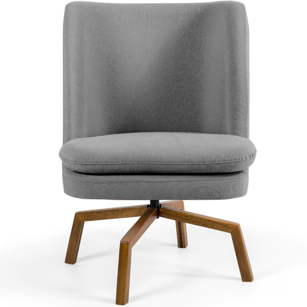 Poltrona Decorativa Giratória Base Ka Castanho Pérsia D02 Linho Cinza C-416 - Lyam Decor