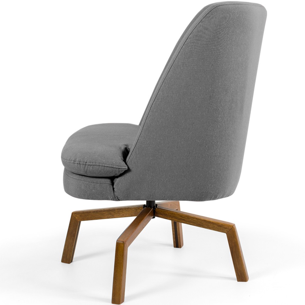 Poltrona Decorativa Giratória Base Ka Castanho Pérsia D02 Linho Cinza C-416 - Lyam Decor