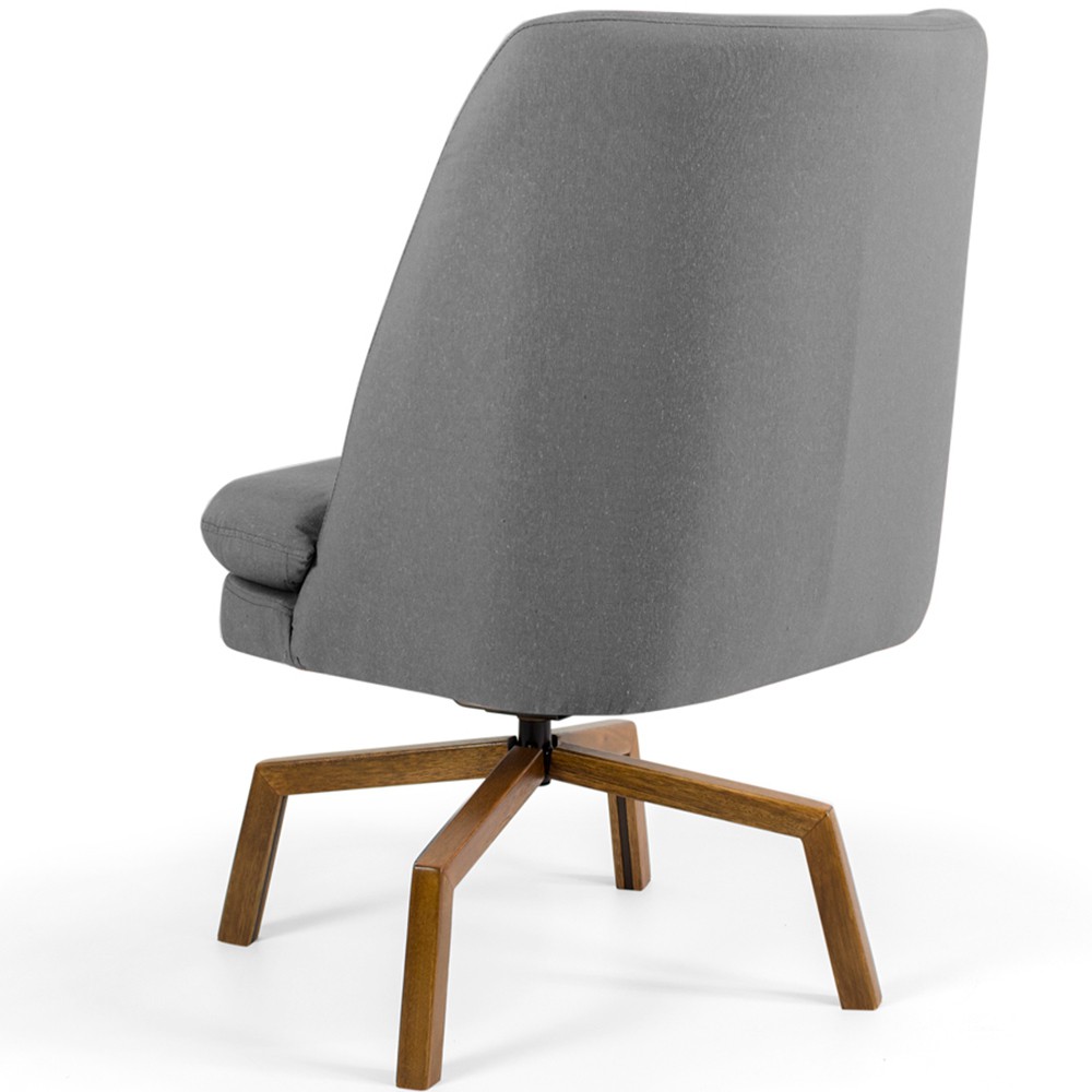 Poltrona Decorativa Giratória Base Ka Castanho Pérsia D02 Linho Cinza C-416 - Lyam Decor