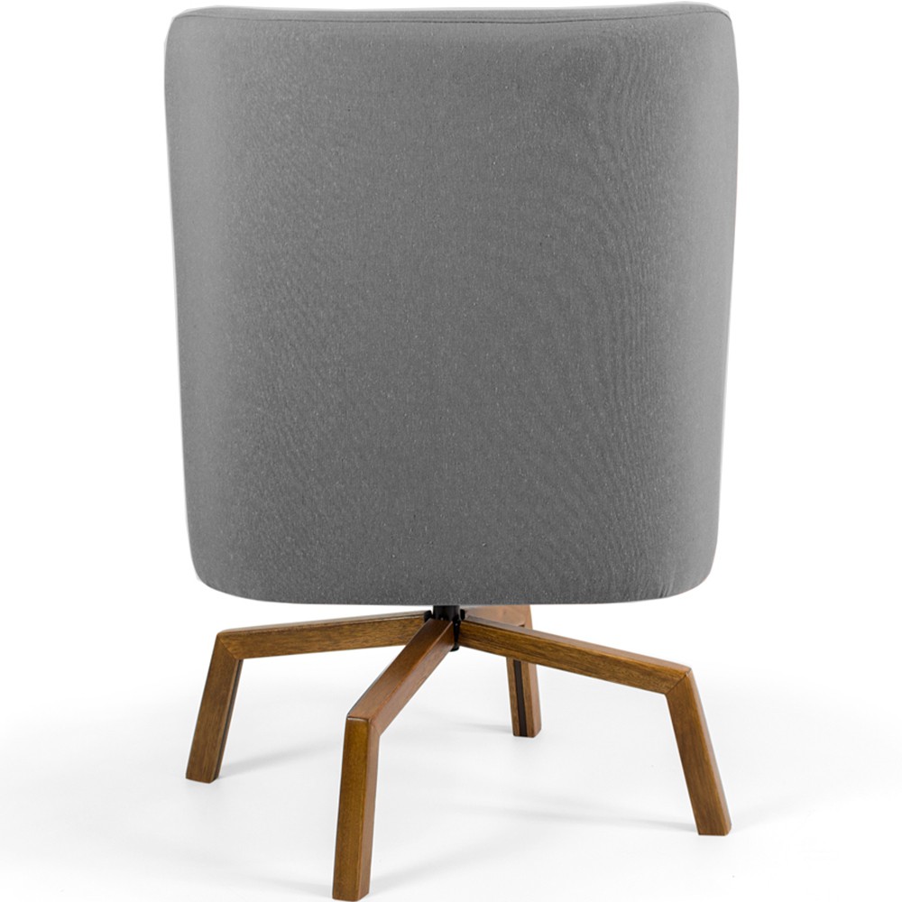 Poltrona Decorativa Giratória Base Ka Castanho Pérsia D02 Linho Cinza C-416 - Lyam Decor