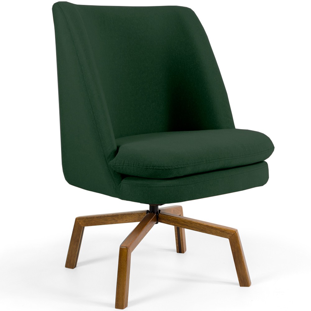 Poltrona Decorativa Giratória Base Ka Castanho Pérsia D02 Linho Verde C-117 - Lyam Decor