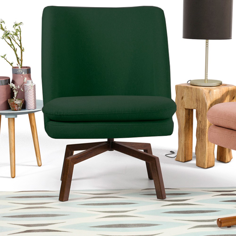Poltrona Decorativa Giratória Base Ka Castanho Pérsia D02 Linho Verde C-117 - Lyam Decor