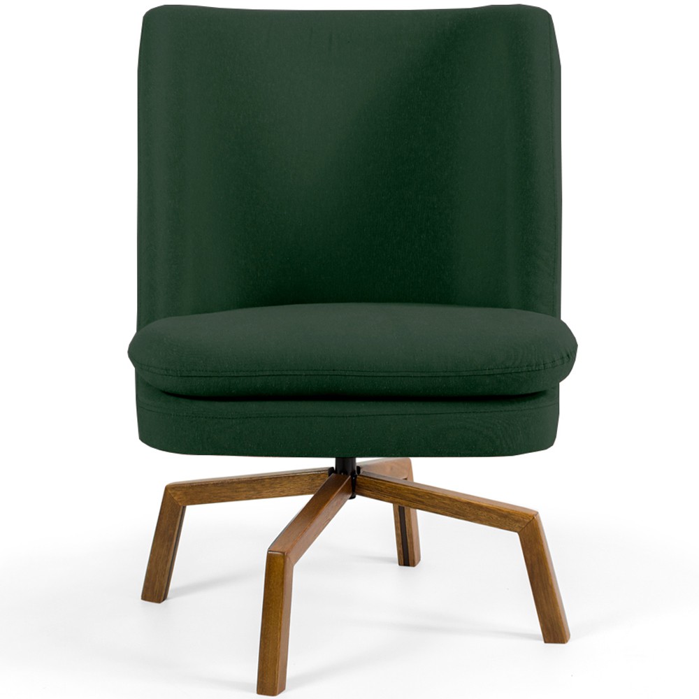 Poltrona Decorativa Giratória Base Ka Castanho Pérsia D02 Linho Verde C-117 - Lyam Decor