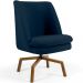 Poltrona Decorativa Giratória Base Ka Castanho Pérsia D02 Veludo Azul Oxford B-304 - Lyam Decor