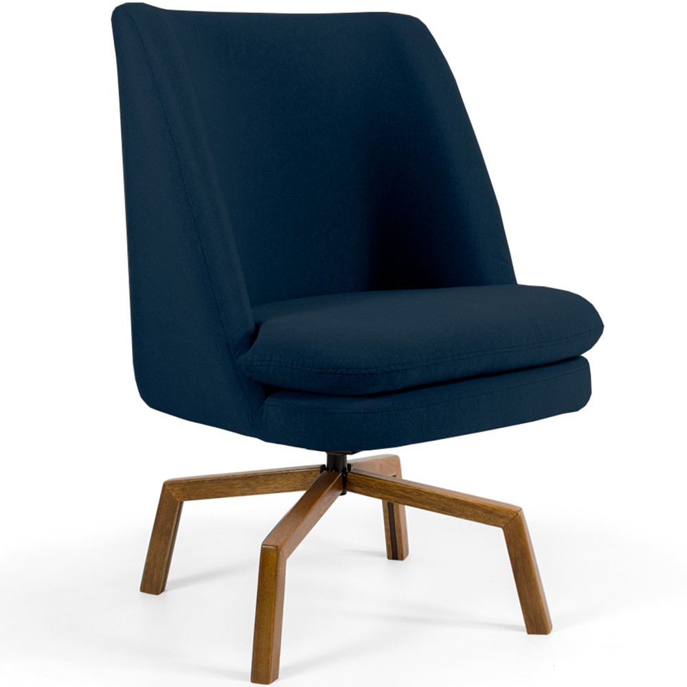 Poltrona Decorativa Giratória Base Ka Castanho Pérsia D02 Veludo Azul Oxford B-304 - Lyam Decor