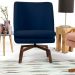 Poltrona Decorativa Giratória Base Ka Castanho Pérsia D02 Veludo Azul Oxford B-304 - Lyam Decor