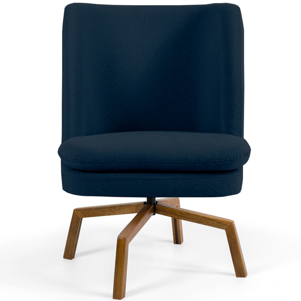 Poltrona Decorativa Giratória Base Ka Castanho Pérsia D02 Veludo Azul Oxford B-304 - Lyam Decor