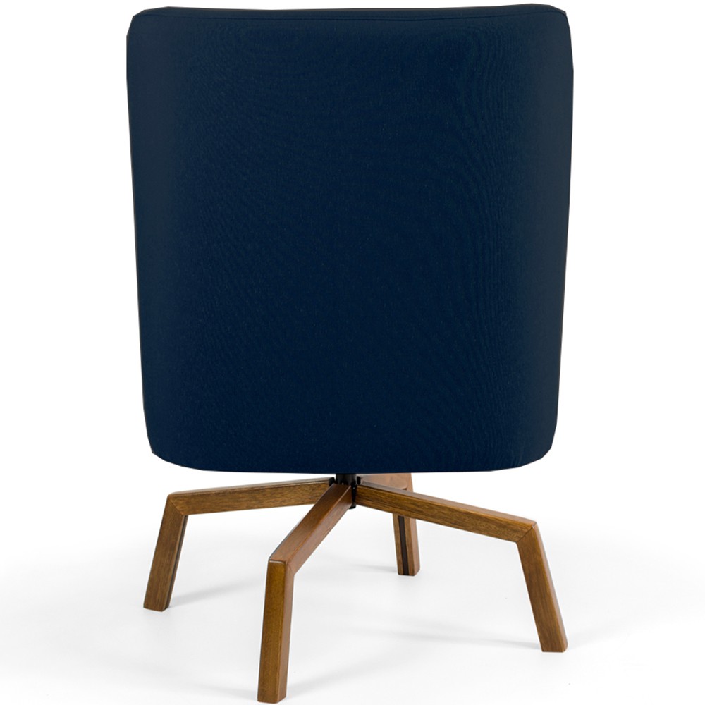 Poltrona Decorativa Giratória Base Ka Castanho Pérsia D02 Veludo Azul Oxford B-304 - Lyam Decor