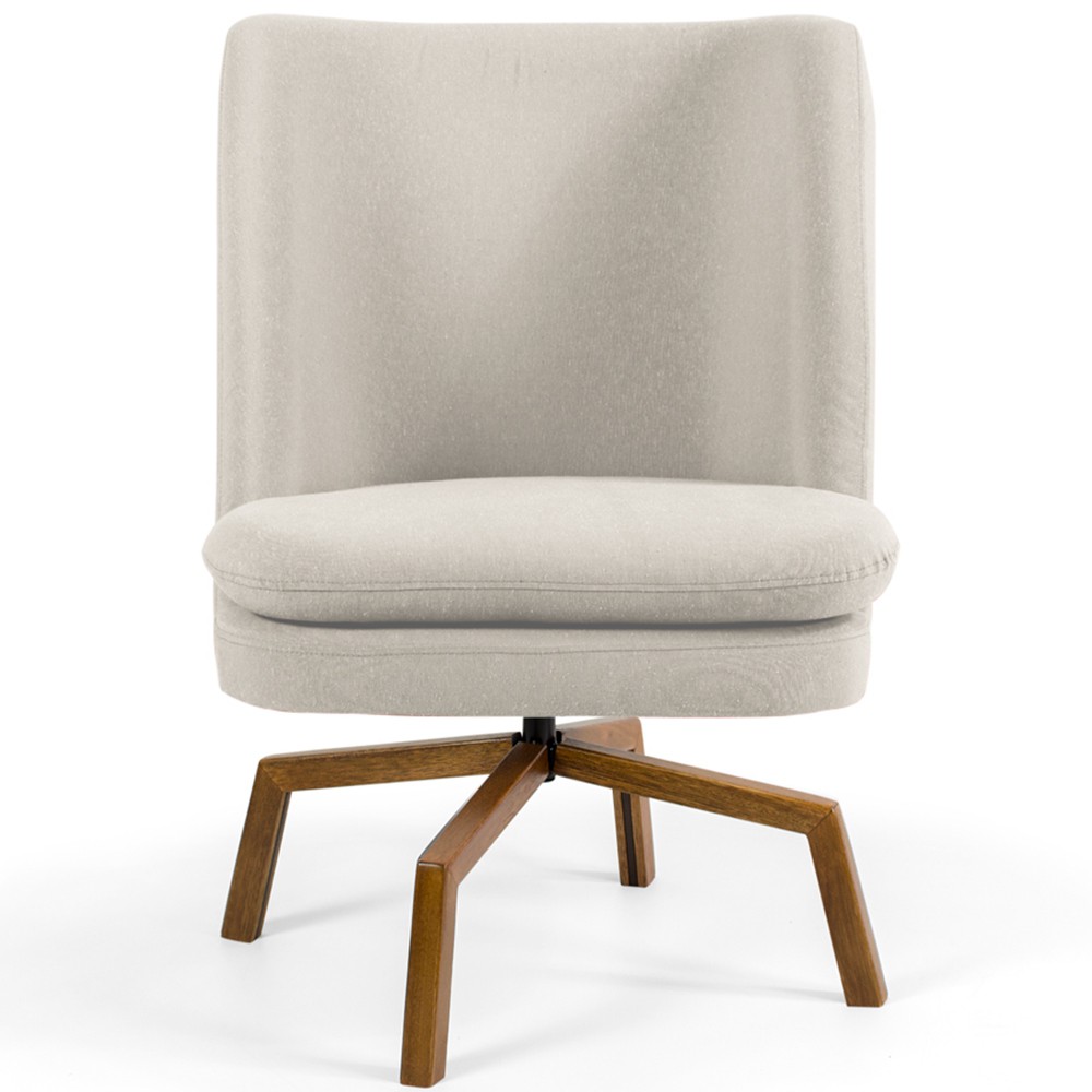 Poltrona Decorativa Giratória Base Ka Castanho Pérsia D02 Veludo Bege B-309 - Lyam Decor