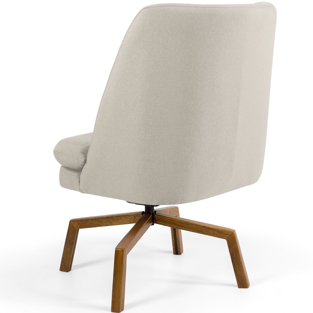 Poltrona Decorativa Giratória Base Ka Castanho Pérsia D02 Veludo Bege B-309 - Lyam Decor