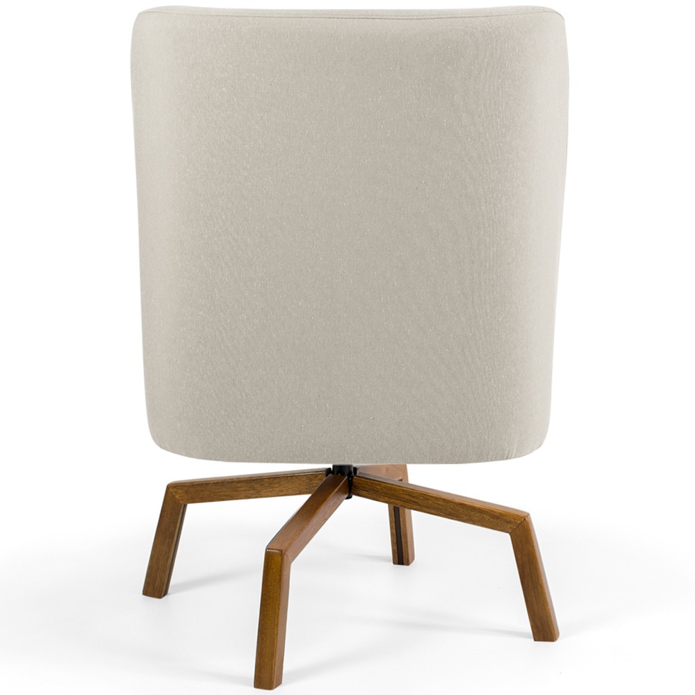 Poltrona Decorativa Giratória Base Ka Castanho Pérsia D02 Veludo Bege B-309 - Lyam Decor