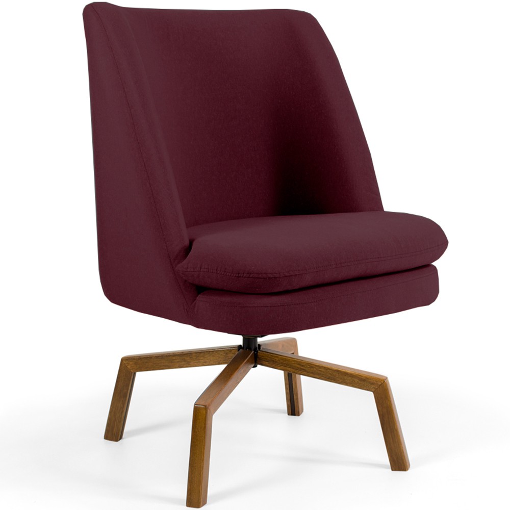Poltrona Decorativa Giratória Base Ka Castanho Pérsia D02 Veludo Marsala B-278 - Lyam Decor