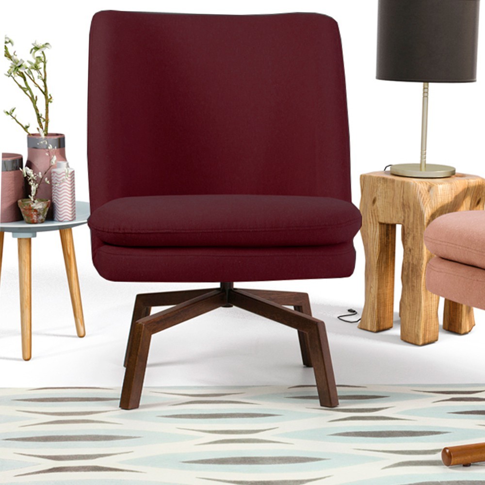 Poltrona Decorativa Giratória Base Ka Castanho Pérsia D02 Veludo Marsala B-278 - Lyam Decor