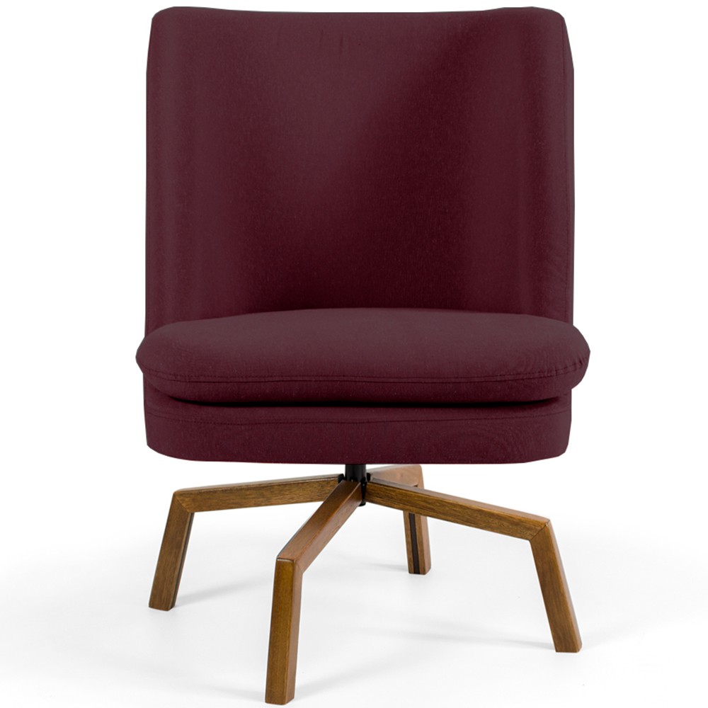 Poltrona Decorativa Giratória Base Ka Castanho Pérsia D02 Veludo Marsala B-278 - Lyam Decor