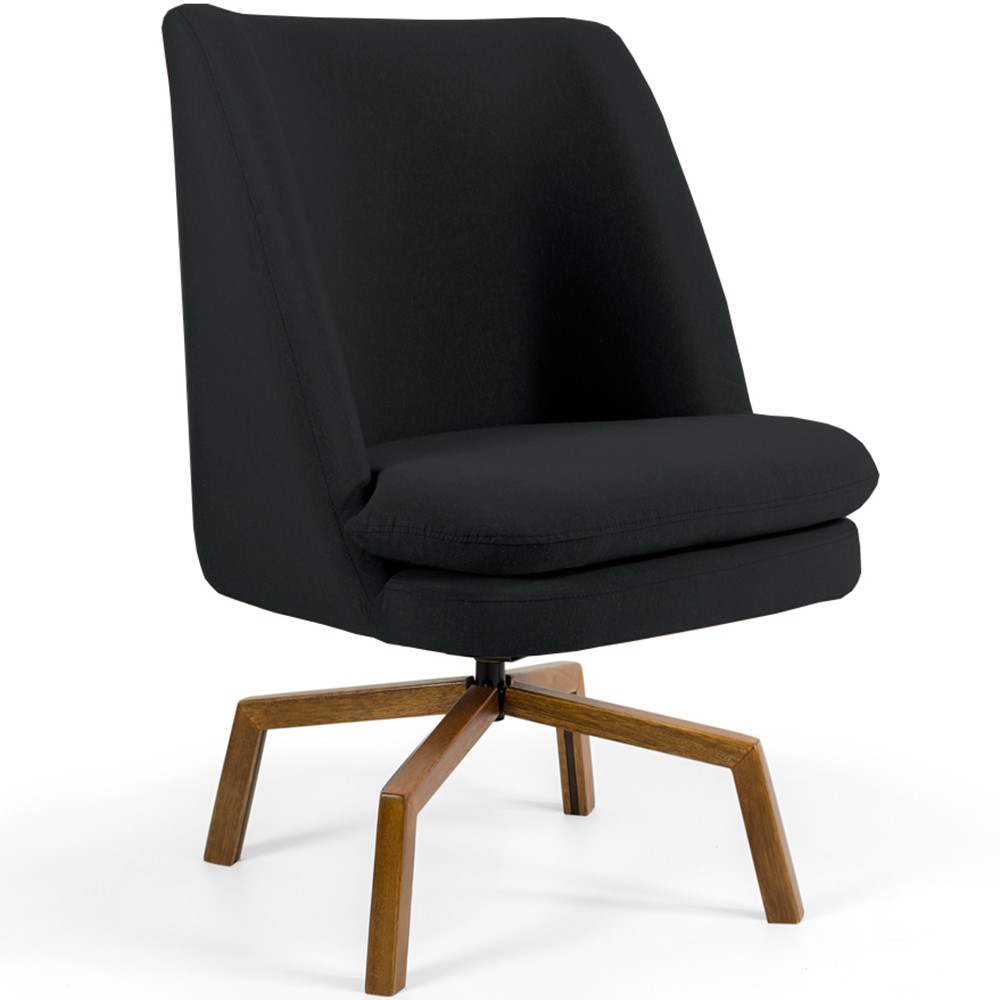 Poltrona Decorativa Giratória Base Ka Castanho Pérsia D02 Veludo Preto B-300 - Lyam Decor