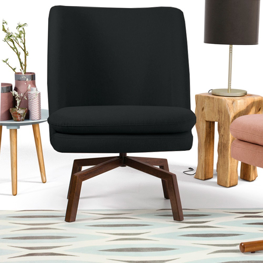 Poltrona Decorativa Giratória Base Ka Castanho Pérsia D02 Veludo Preto B-300 - Lyam Decor